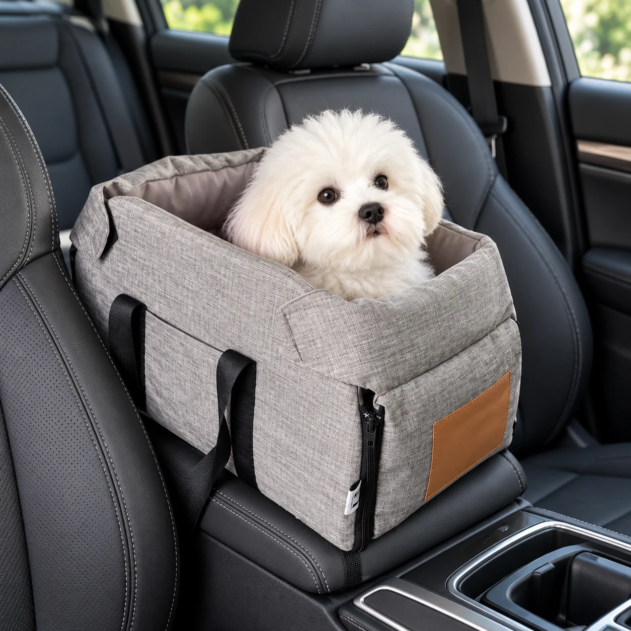 Console Booster Seat for Toy Breeds shown in a realistic everyday setting