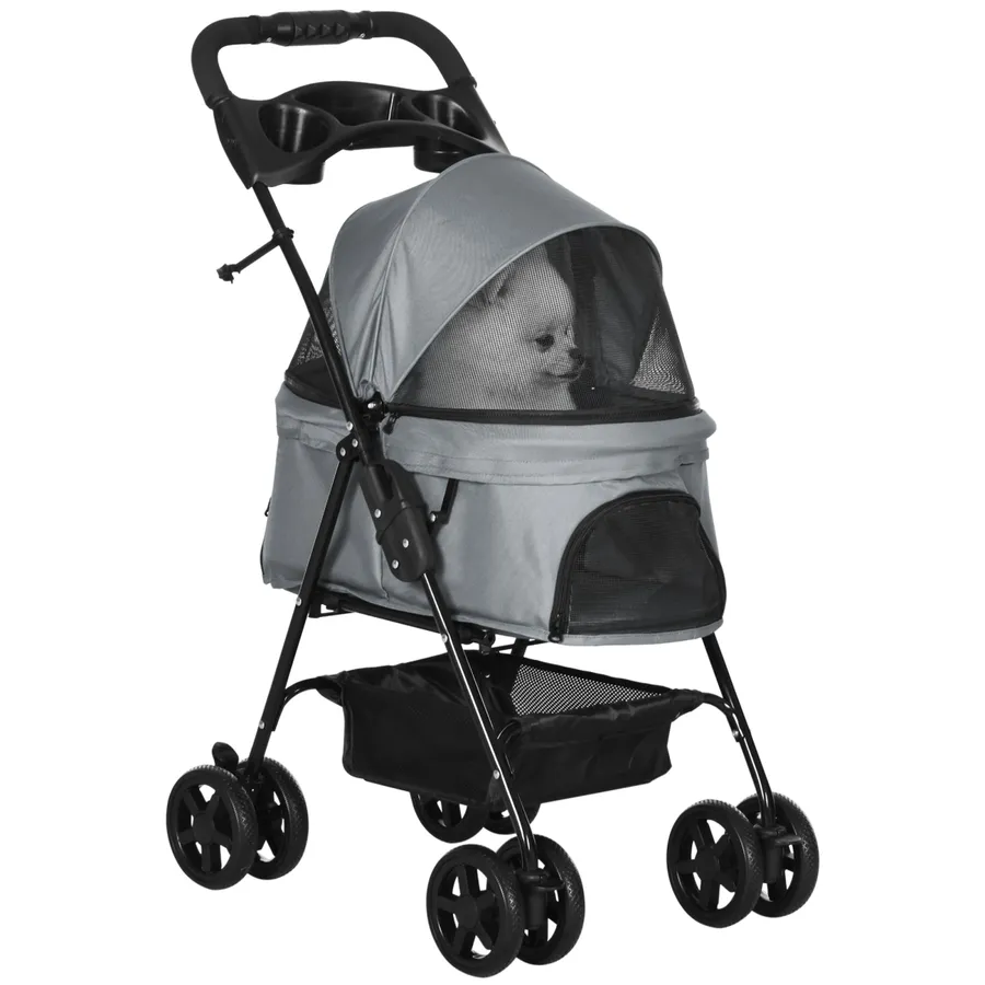 Pet Stroller No-Zip Foldable Travel Carriage with Brake Basket Adjustable Canopy | Wag & Ride product image 1