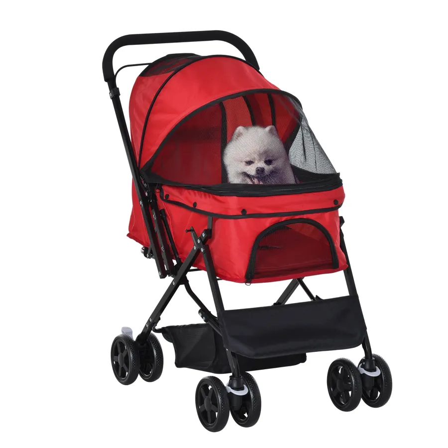Pet Stroller Foldable Travel Dog Cat Carriage with Reversible Handle Brake Basket | Wag & Ride product image 1
