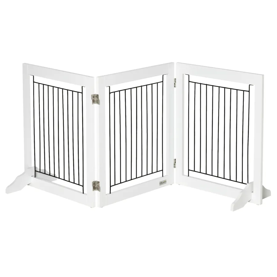 Foldable Dog Gate Freestanding Wooden Pet Barrier with 3 Panels, 2 Support Feet | Wag & Ride product image 1