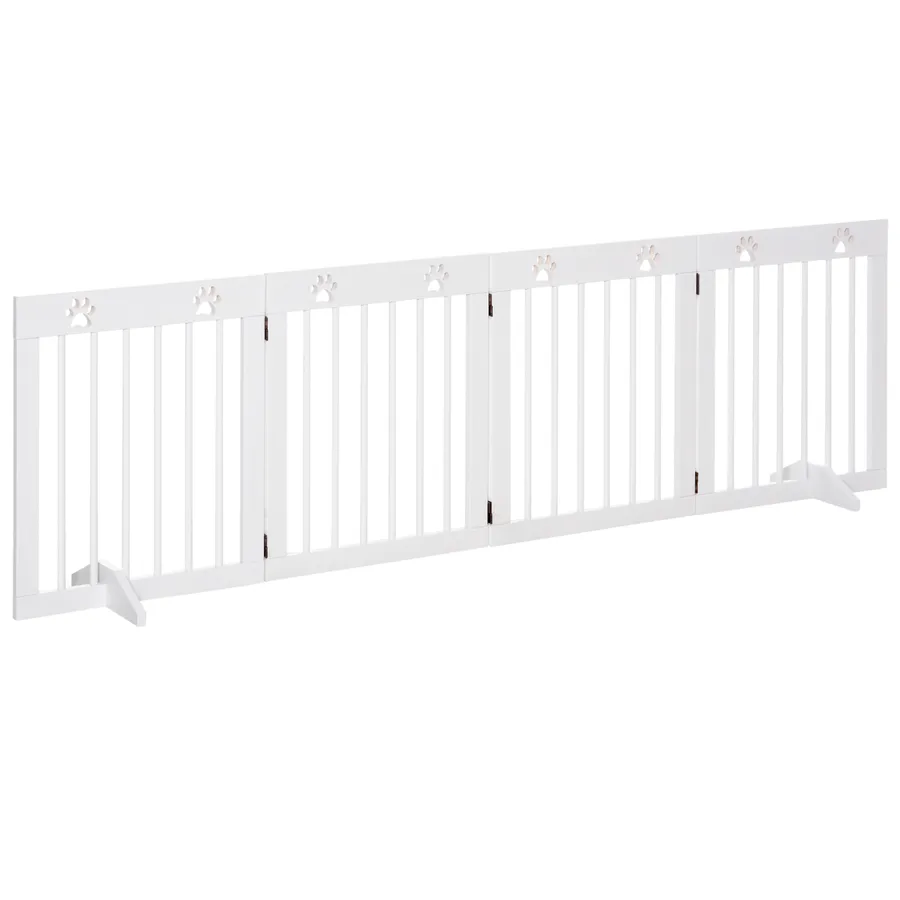 Freestanding Pet Gate 4 Panel Folding Wooden Dog Barrier with Support Feet | Wag & Ride product image 1