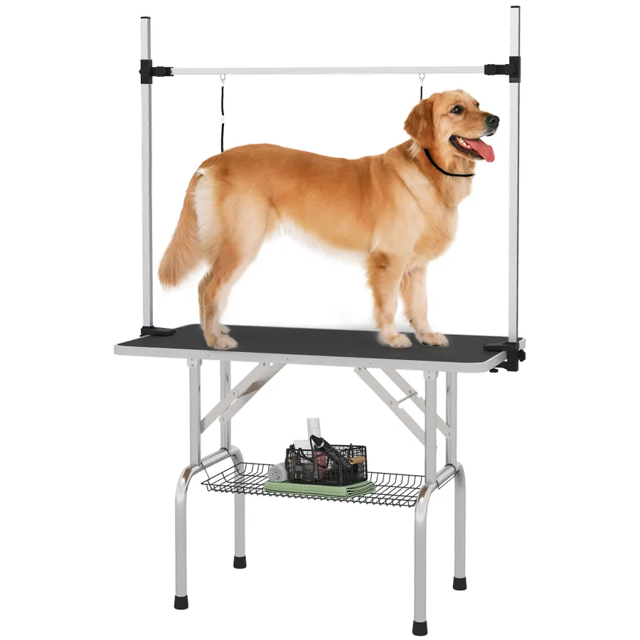 Dog Grooming Table Metal Adjustable Rubber Top 2 Safety Slings Mesh | Wag & Ride product image 1