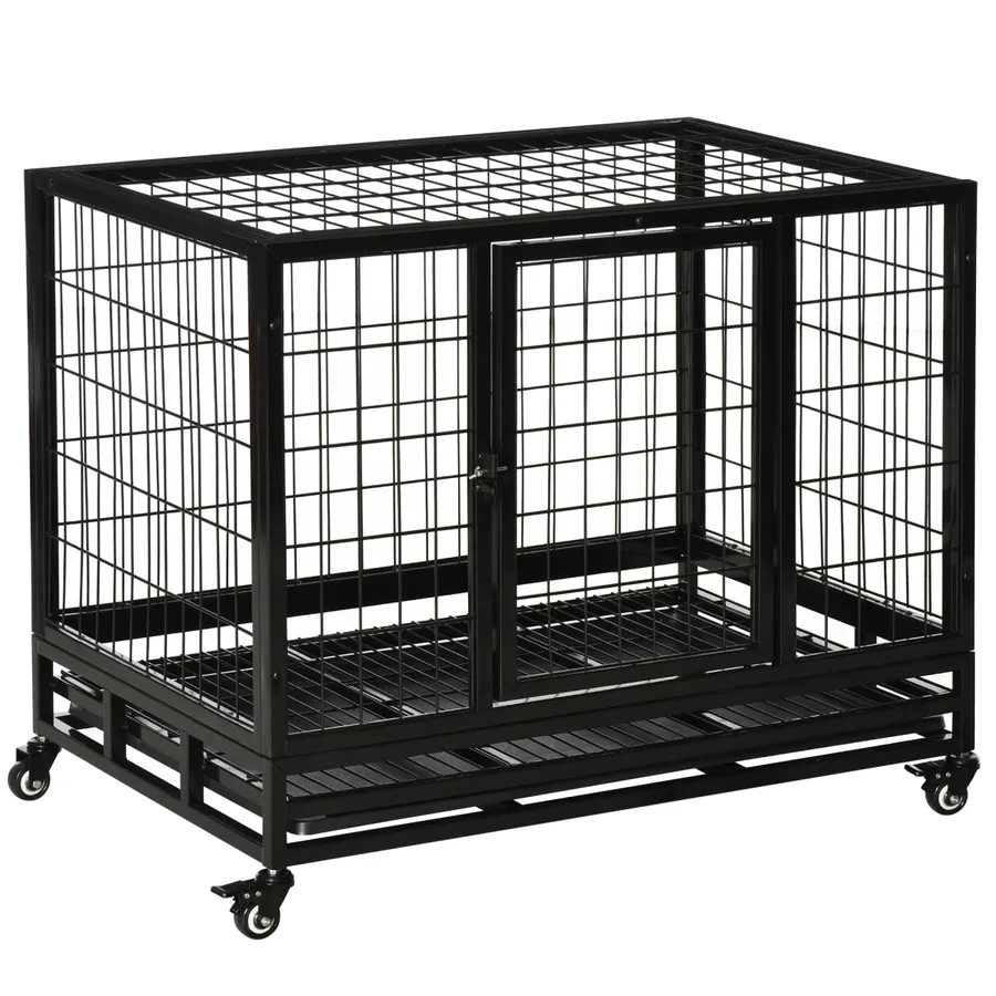 Dog Cage Pet Metal Heavy Duty with Wheels and Crate Tray for Kennel Black M L | Wag & Ride product image 1