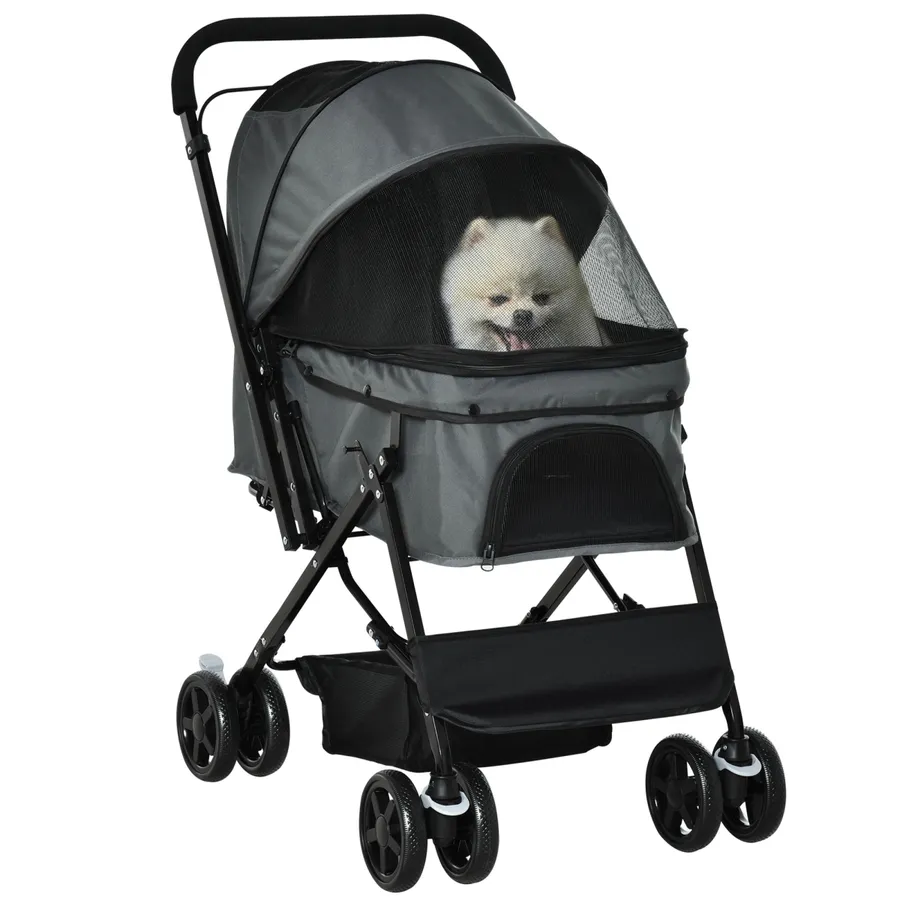PawHut Pet Stroller Dog Foldable Travel Carriage with Reversible Handle, | Wag & Ride product image 1