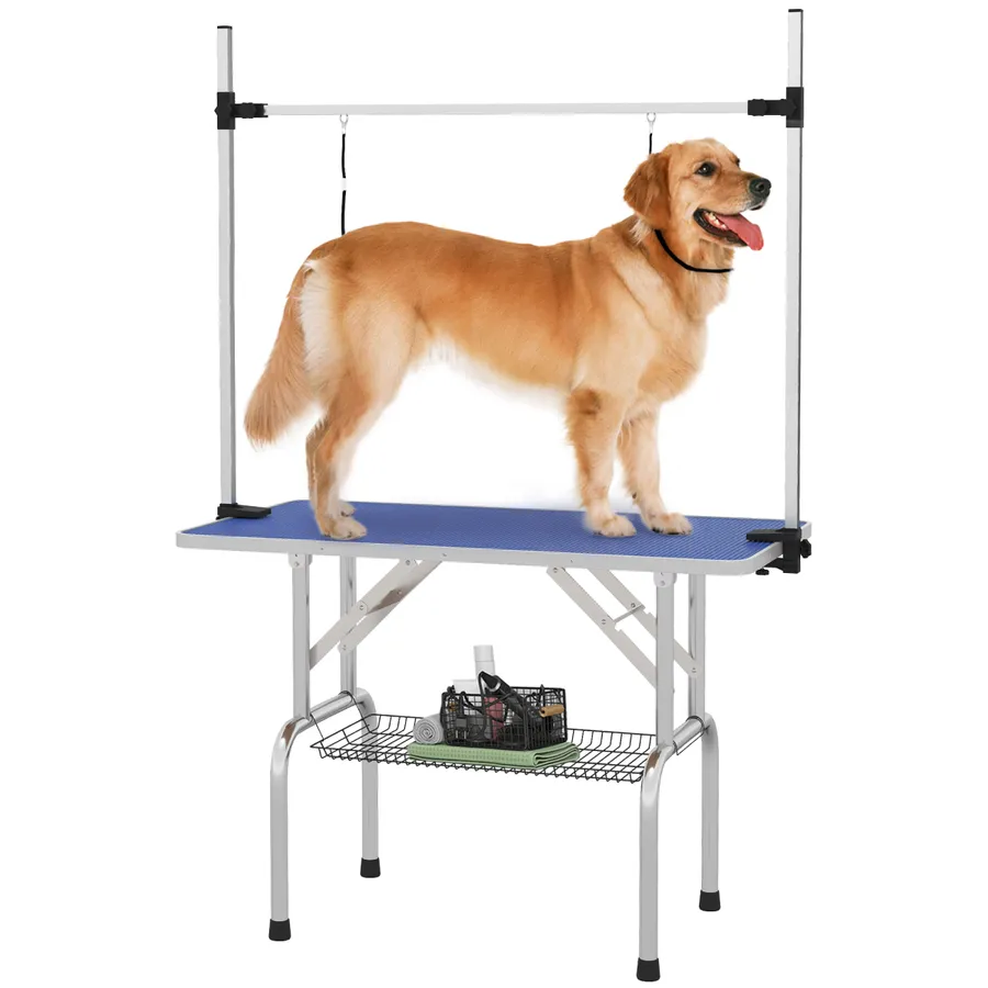 Metal Adjustable Dog Grooming Table Rubber Top 2 Safety Slings Mesh | Wag & Ride product image 1