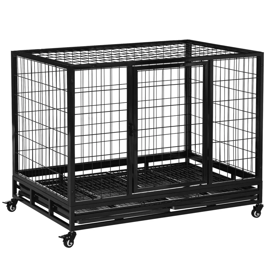 Metal Kennel Cage with Wheels and Crate Tray for Pet Dog Large Black | Wag & Ride product image 1