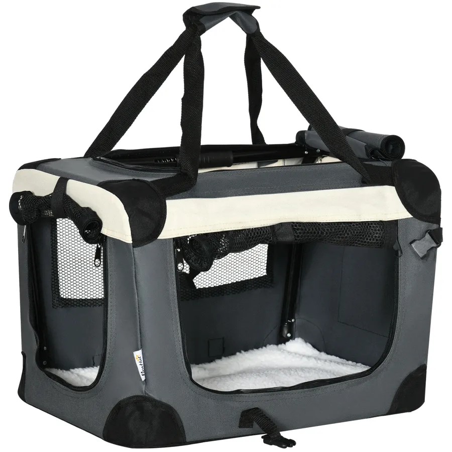 51cm Foldable Pet Carrier with Cushion for Mini Dogs and Cats - Grey | Wag & Ride product image 1