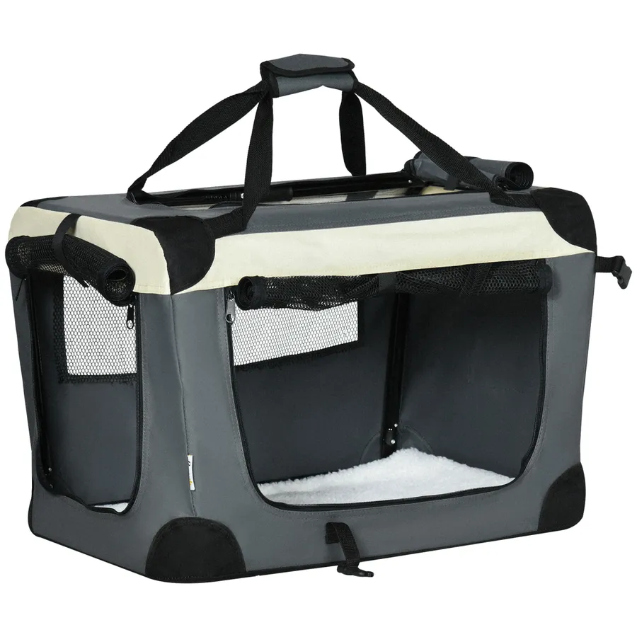 60cm Foldable Pet Carrier with Cushion, for Mini Dogs and Cats - Grey | Wag & Ride product image 1