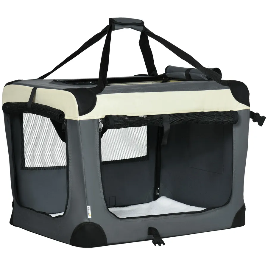 70cm Foldable Pet Carrier with Cushion for Mini Dogs and Cats - Grey | Wag & Ride product image 1