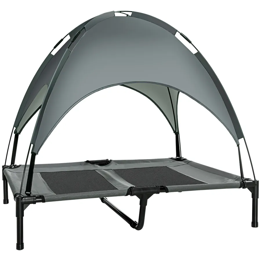 92 cm Elevated Dog Bed Cooling Raised Pet Cot UV Protection Canopy Grey | Wag & Ride product image 1