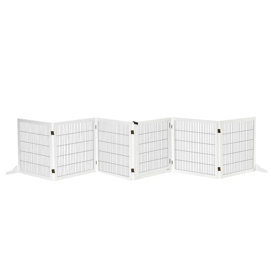 Freestanding Pet Dog Gate 6 Panel Foldable Wooden Playpen 432cm Long | Wag & Ride product image 1