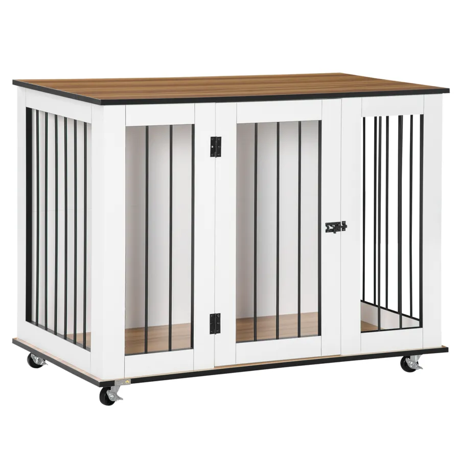 Dog Crate Furniture End Table with Lockable Door, for Large Dogs - White | Wag & Ride product image 1