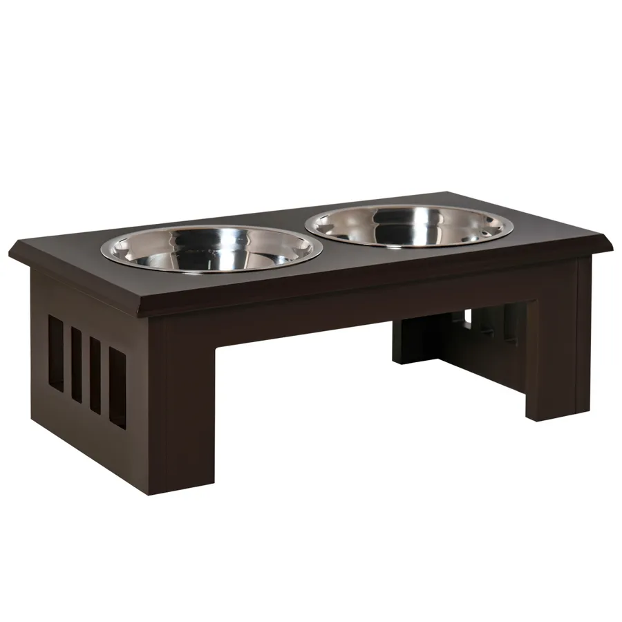 Raised Dog Bowls Pet Feeder Elevated Double Stainless Steel Water Brown | Wag & Ride product image 1