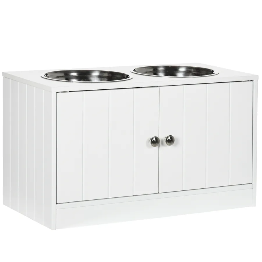 Raised Dog Bowls for Large Dogs Feeding Station Stand, Storage - White | Wag & Ride product image 1