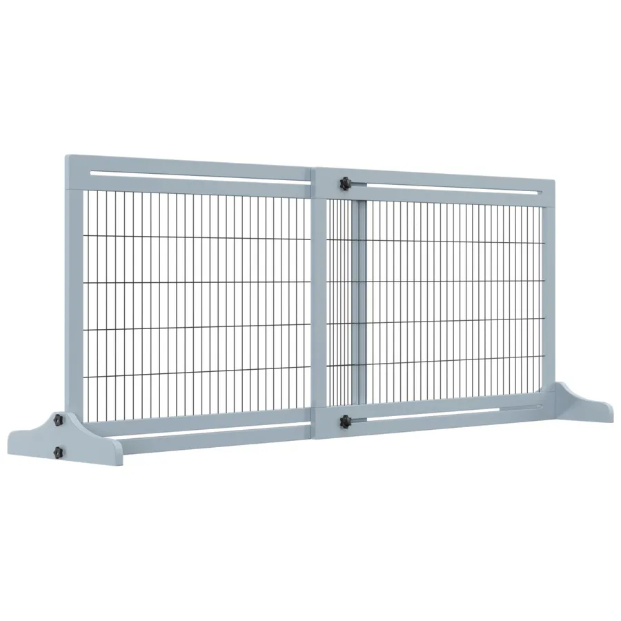 Adjustable Wooden Pet Gate Freestanding Dog Barrier for Doorway, Grey | Wag & Ride product image 1