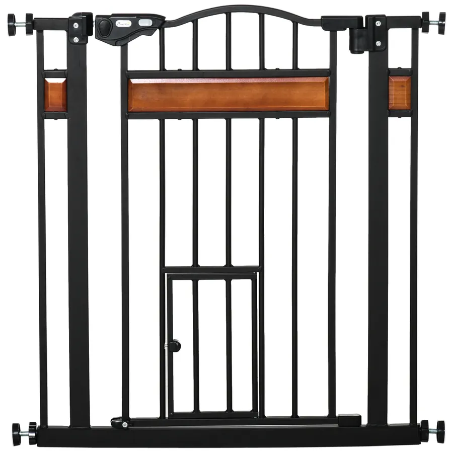 Dog Gate Pet Safety Gate Cat Door Auto Close Pine Decor 74-80 cm Wide | Wag & Ride product image 1