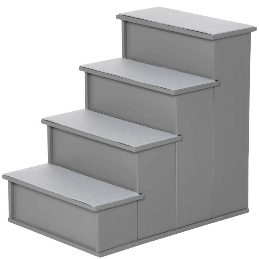 4 Step Wooden Dog Steps Pet Stairs Cat Ladder for Bed Couch, Grey | Wag & Ride product image 1
