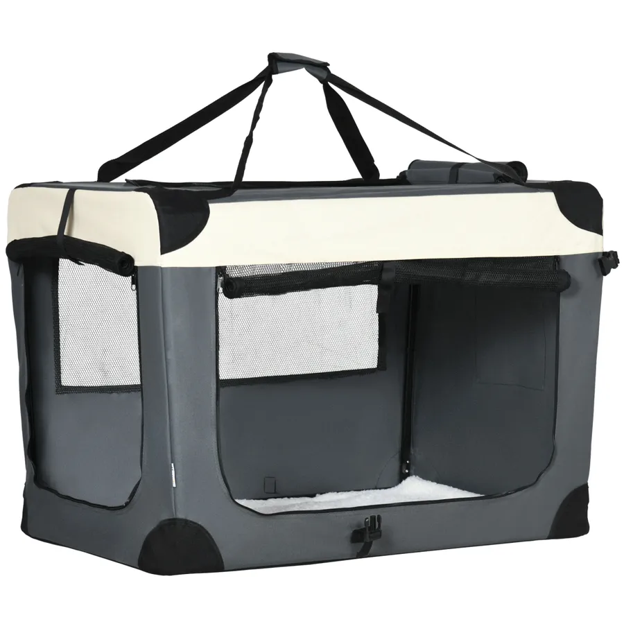 91cm Foldable Pet Carrier with Cushion, for Large Dogs and Cats - Grey | Wag & Ride product image 1
