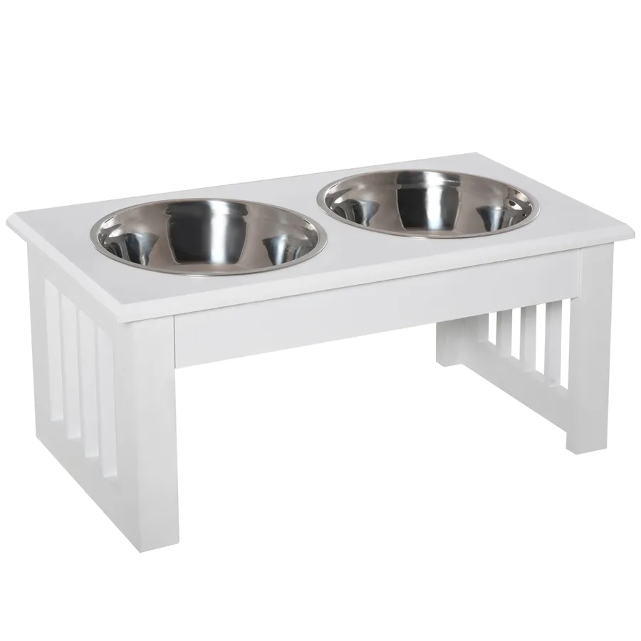Pet Feeder Raised Elevated Stainless Steel Bowls Stand Food Water White Samll | Wag & Ride product image 1