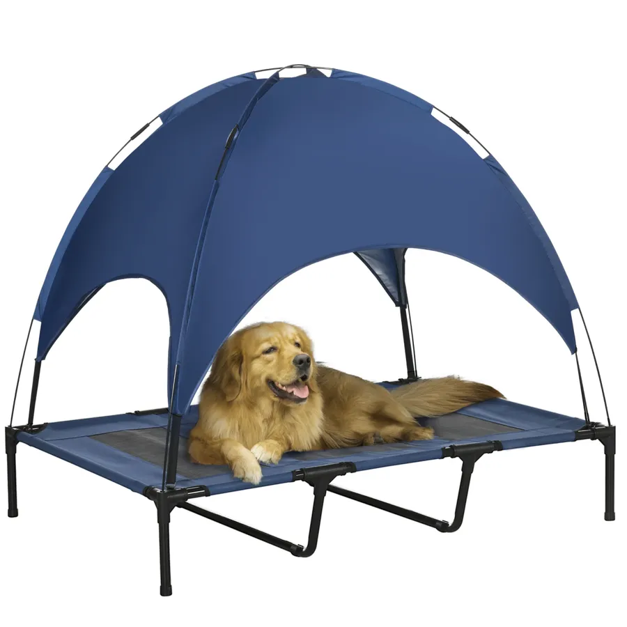 PawHut 122cm Elevated Dog Bed Cooling Raised Pet Cot UV Protection Canopy | Wag & Ride product image 1