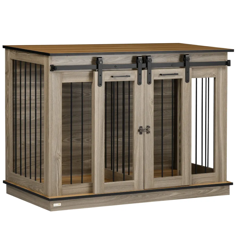 PawHut Dog Crate for Large Dogs, Double Dog Cage for Small Dog, Oak Tone | Wag & Ride product image 1