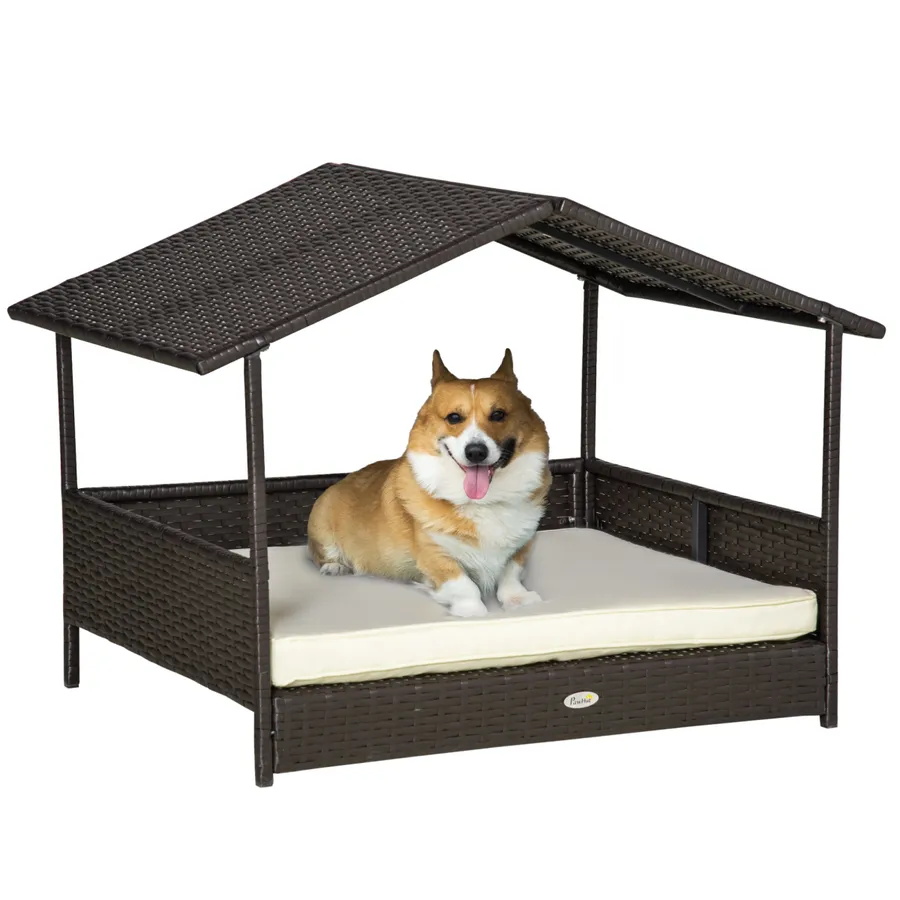 PawHut Wicker Dog House, Rattan Pet Bed with Soft Cushion, Cat Basket | Wag & Ride product image 1
