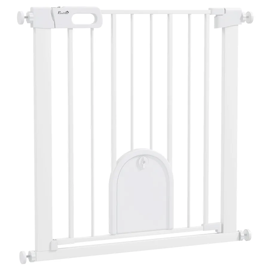 PawHut 75-82 cm Pet Safety Gate Pressure Fit Stair with Small Door Double Locking | Wag & Ride product image 1