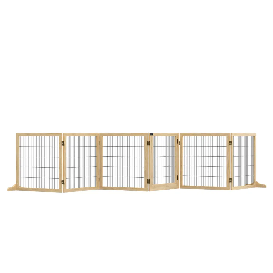 PawHut Freestanding Pet Dog Gate, Six-Panel Foldable Wooden Playpen, 432cm | Wag & Ride product image 1