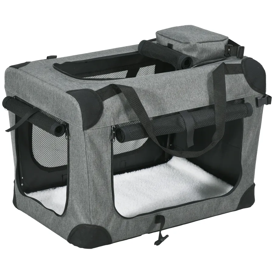 PawHut Folding Pet Carrier Bag House with Cushion Storage, Grey 60x41.5x41cm | Wag & Ride product image 1