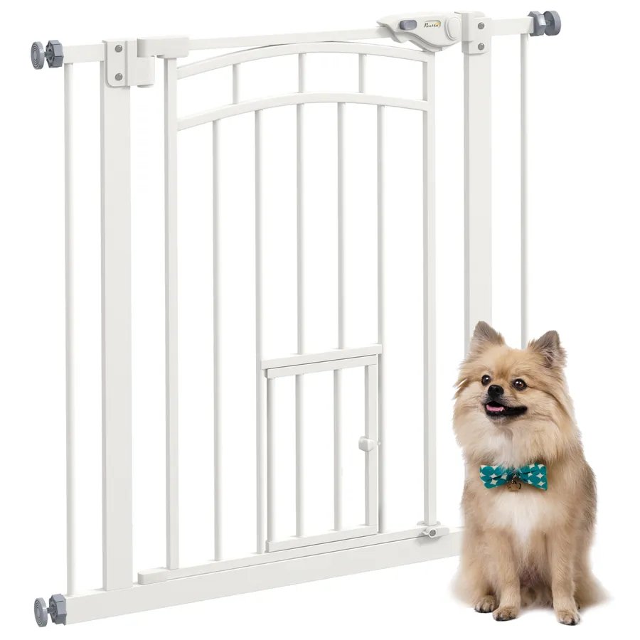 PawHut Pressure Fit, Safety Gate Dog Gate with Small Cat Door Opening, 74-80cm | Wag & Ride product image 1