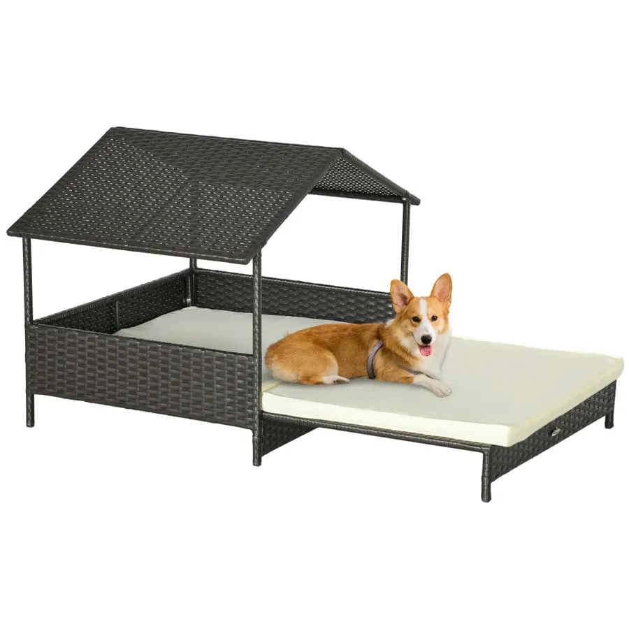 PawHut Extendable Rattan Dog House with Water-Resistant Roof, Cushion | Wag & Ride product image 1