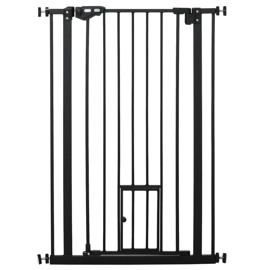 PawHut Extra Tall Dog Gate with Cat Door Auto Close for Stairs 74-101 cm Wide | Wag & Ride product image 1