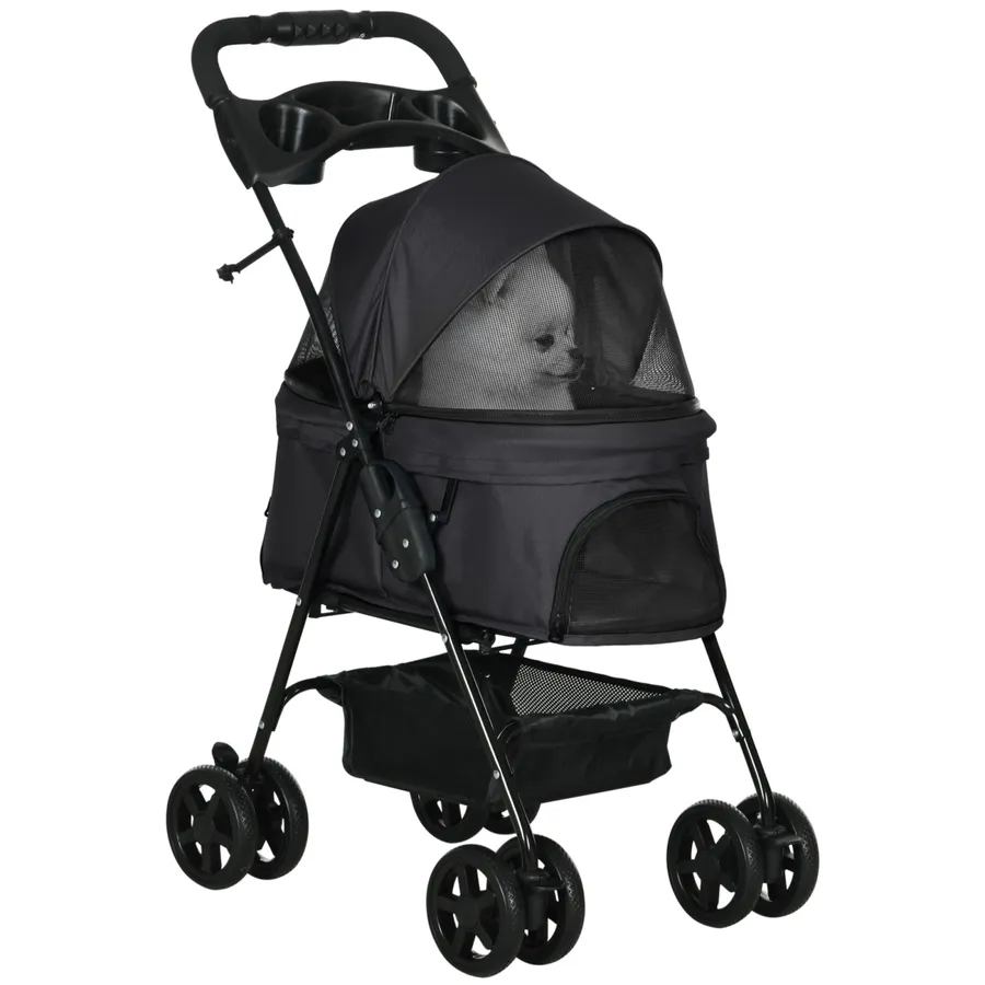 PawHut Pet Stroller Foldable Travel Carriage with Brake Basket Canopy, | Wag & Ride product image 1