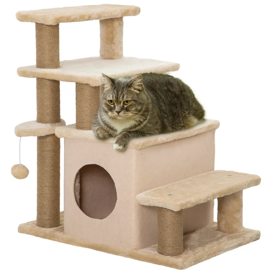 PawHut Dog Steps for Bed 4 Step Pet Stairs Cat House with Detachable Cover | Wag & Ride product image 1