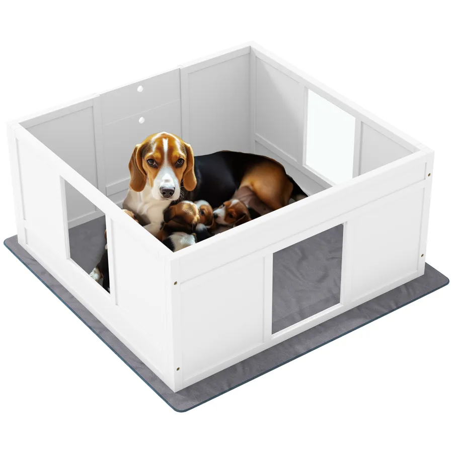 PawHut Dog Whelping Box with Whelping Pad, Adjustable Entrance | Wag & Ride product image 1