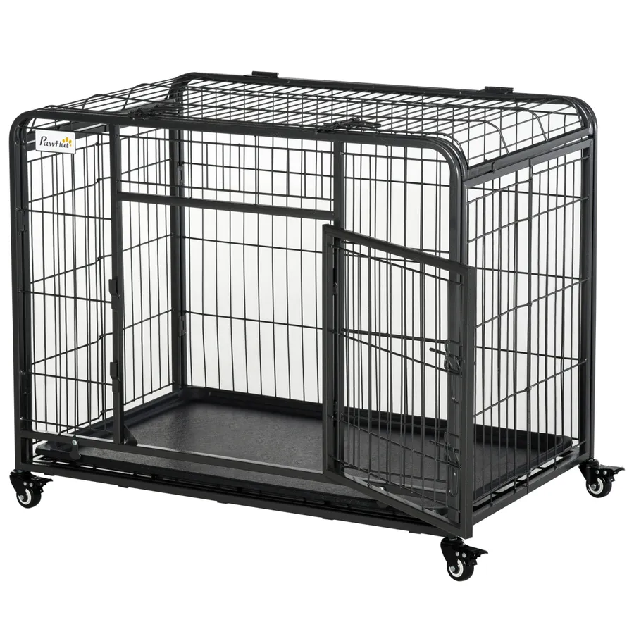 PawHut 69.5x94cm Metal Dog Cage Kennel with Locking Door & Wheels Medium Pets | Wag & Ride product image 1