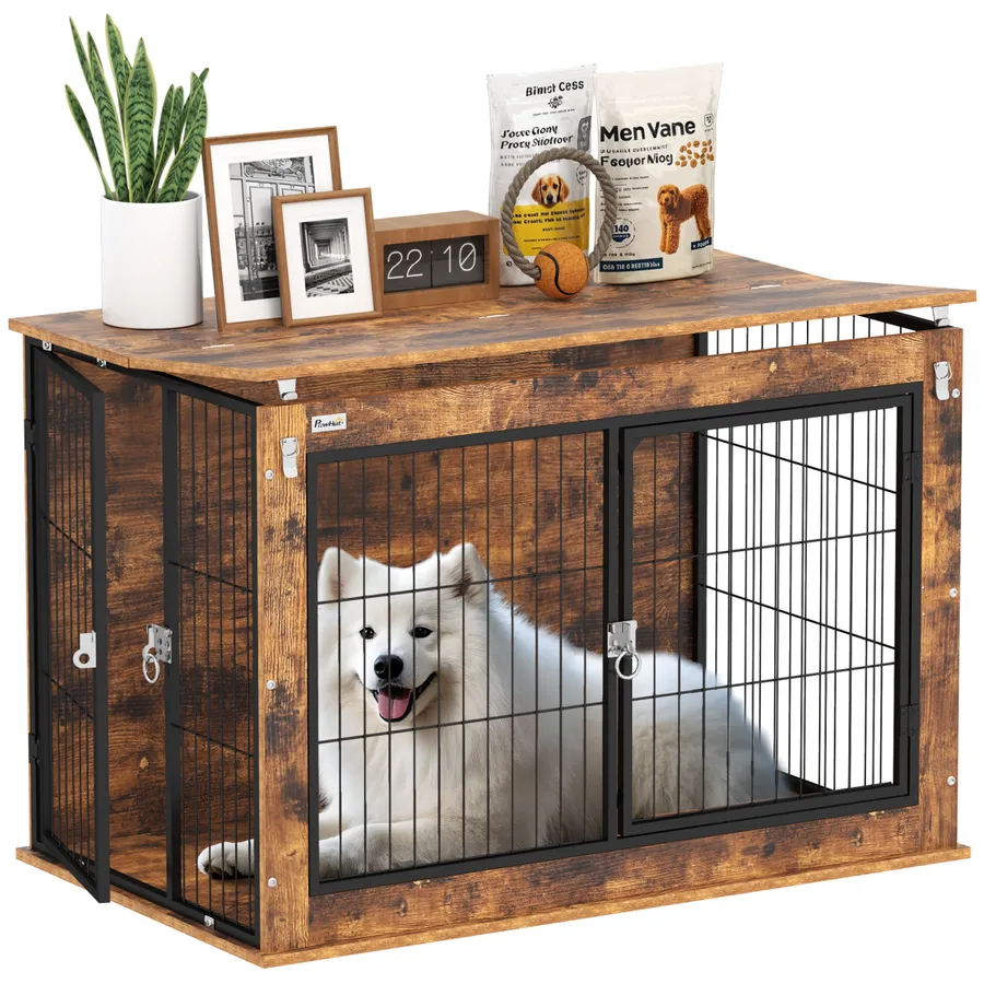 PawHut Dog Crate Furniture with Flip-up Top, 2 Doors, for Large Dogs | Wag & Ride product image 1
