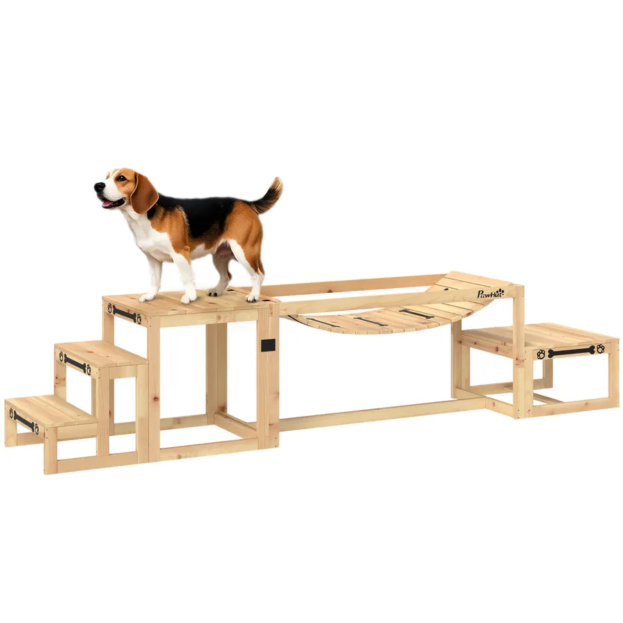 PawHut 3 Pieces Wooden Dog Agility Training Equipment, Natural Wood | Wag & Ride product image 1