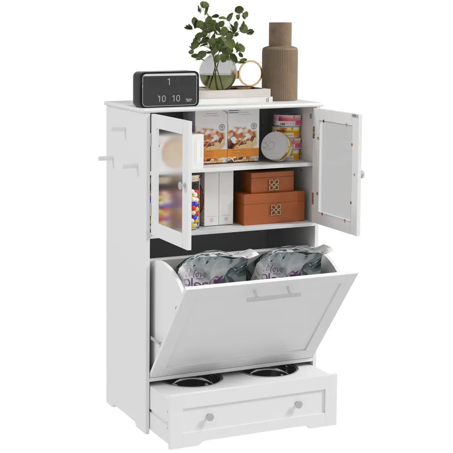 PawHut Dog Feeding Station with 2 Storage Cabinets, 2 Elevated Bowls, | Wag & Ride product image 1