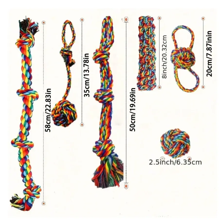 6pc Rainbow Color Dog Rope Toys Set Teeth Cleaning Durable&Long-Lasting Dog Toys | Wag & Ride product image 1