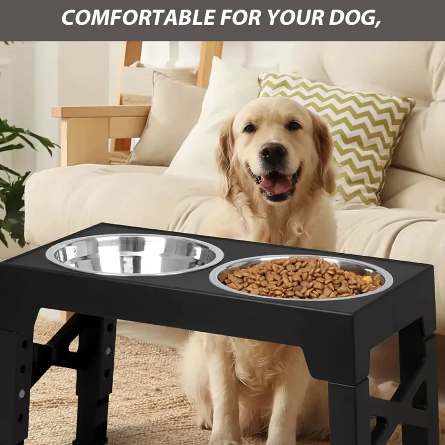 Large Dog Food Feeding Stand Station Stainless Steel Double Raised Bowls Feeding | Wag & Ride product image 1