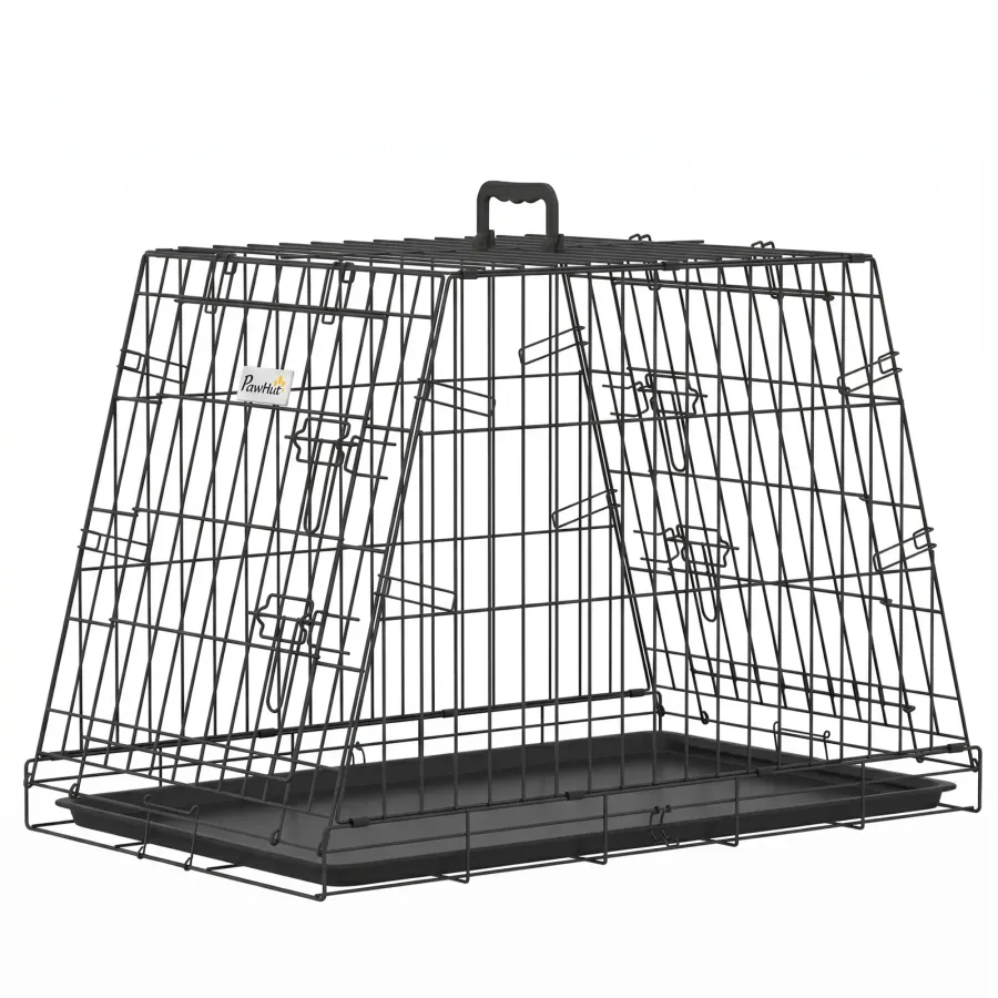 PawHut 30"(76 cm) Car Dog Crate Collapsible Slanted Travel Small Dog Cage with Tray | Wag & Ride product image 1