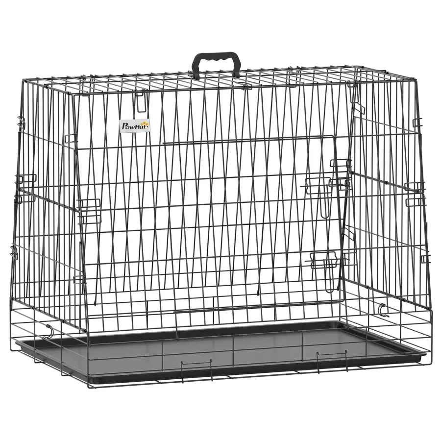 PawHut 35"(90 cm) Car Dog Crate Medium Large Collapsible Slanted Travel Dog Cage with Tray | Wag & Ride product image 1