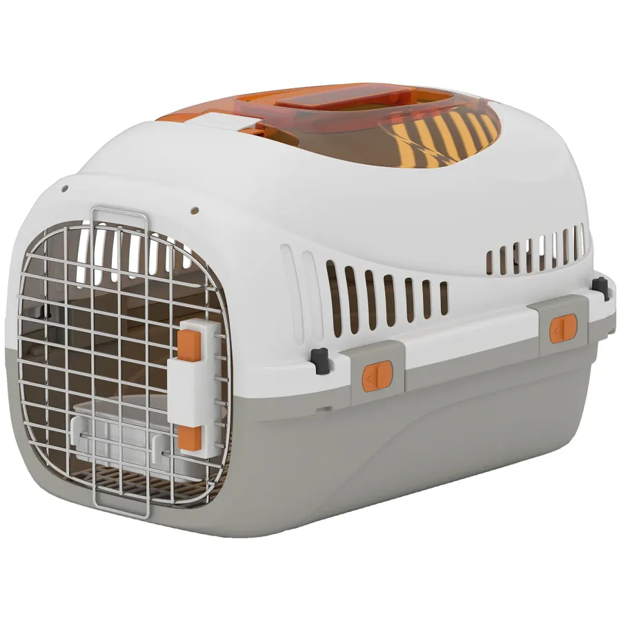 PawHut Plastic Pet Carrier Hard Shell Dog Cat Carrier Max 4 KG Steel Door Feed Bowl Secure | Wag & Ride product image 1