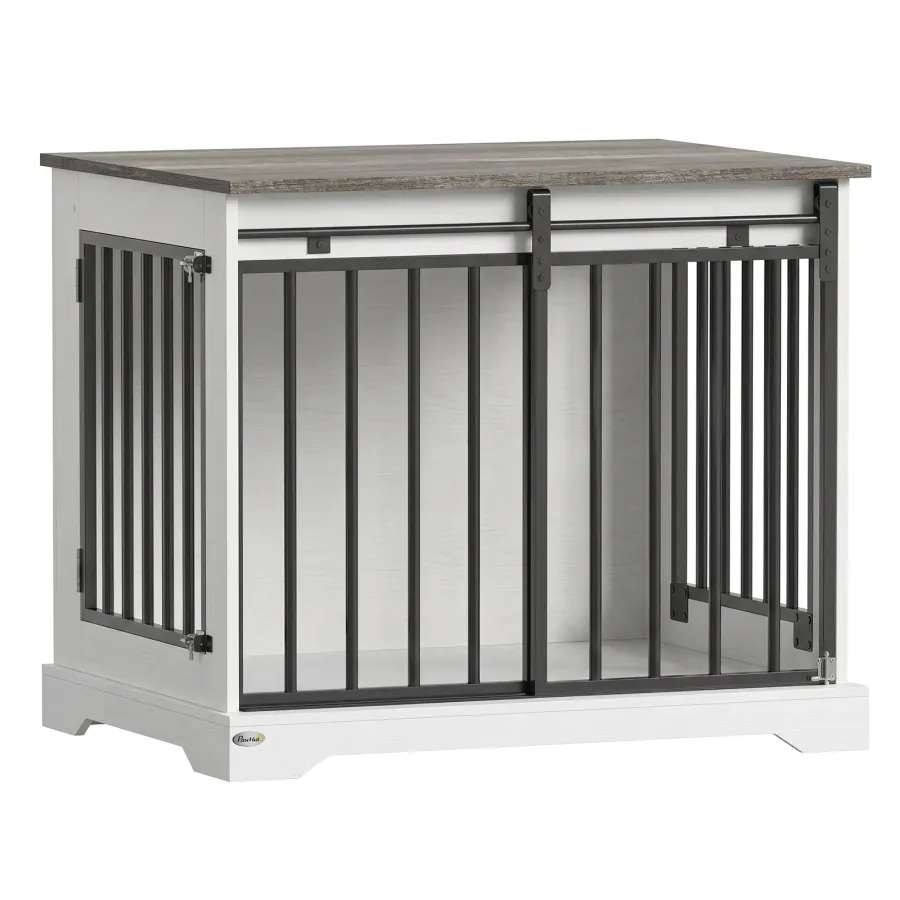 PawHut 80 cm Dog Crate Furniture with Sliding Barn Door for Medium Dogs, | Wag & Ride product image 1