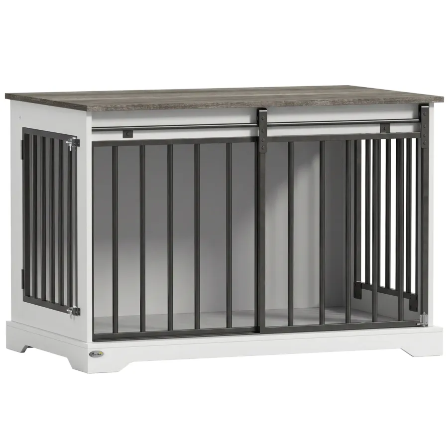 PawHut 100 cm Large Dog Crate Furniture with Sliding Barn Door for Large Dogs, | Wag & Ride product image 1