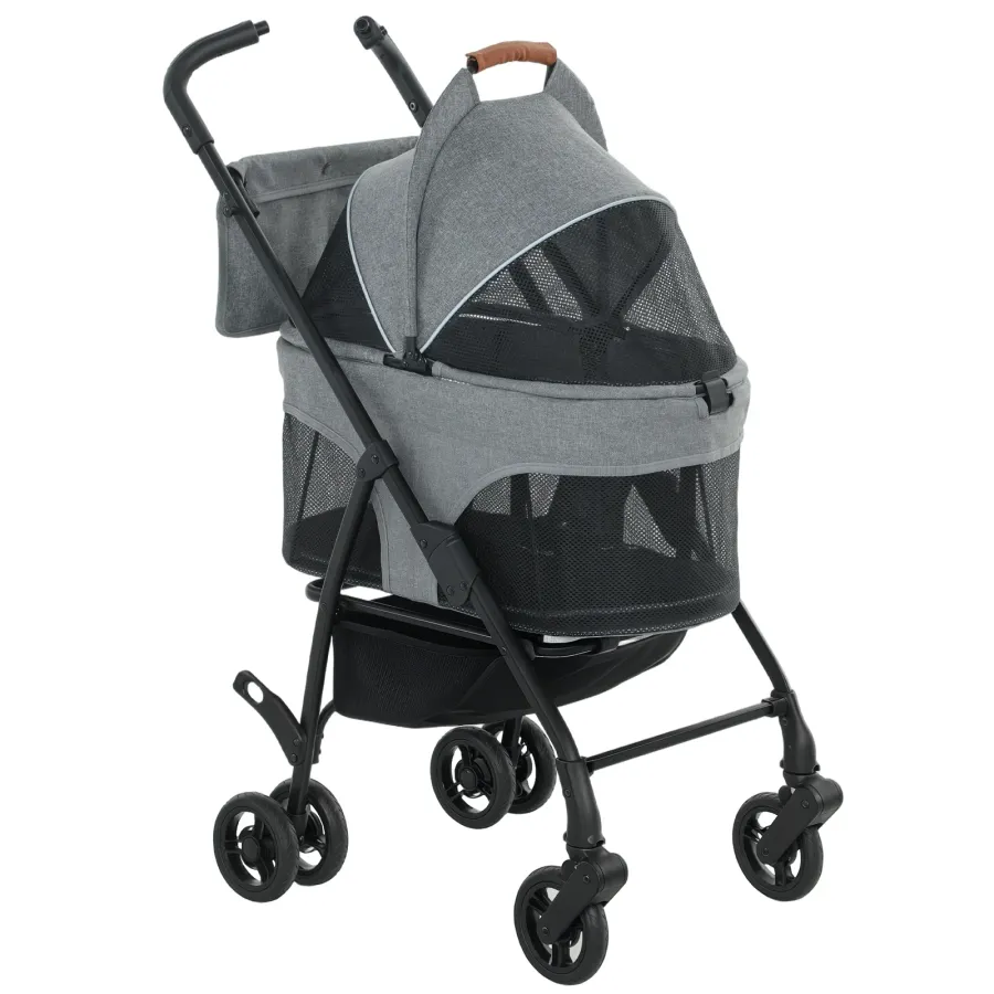 PawHut Pet Stroller, Foldable Dog Cat Stroller with Detachable Carrier, Wheels | Wag & Ride product image 1