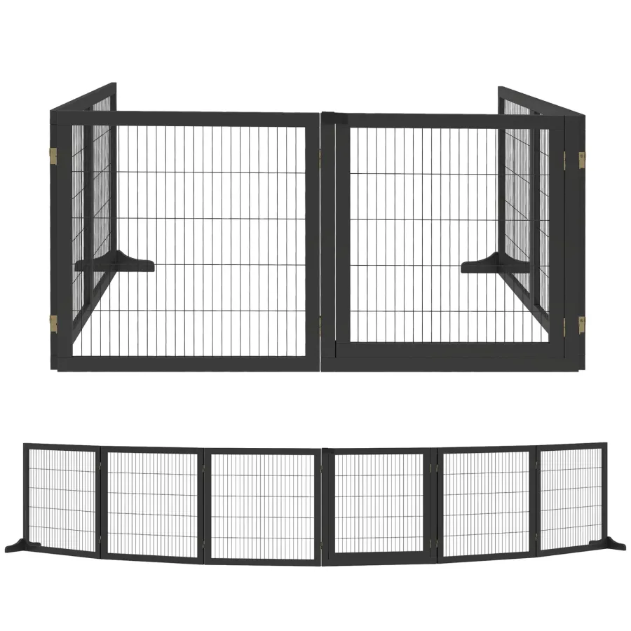 PawHut Wooden Pet Gate, Freestanding Dog Security Barrier with Two Support Feet | Wag & Ride product image 1