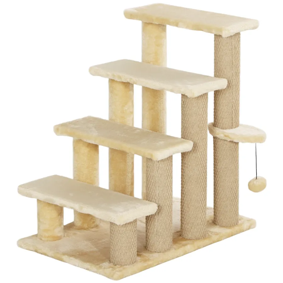 PawHut 4-step Pet Stairs with Scratching Posts, Platforms, Toy Ball, | Wag & Ride product image 1