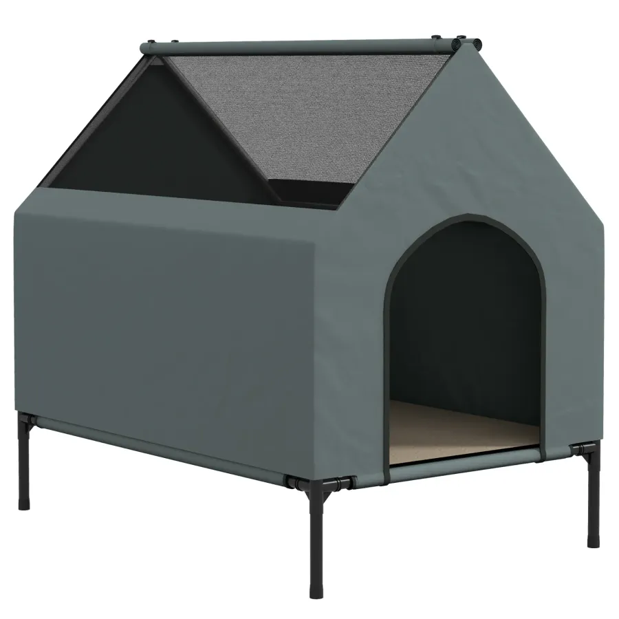 PawHut Dog House Outdoor Elevated Dog Bed with Removable Cover, Mesh Windows, Storage Bag | Wag & Ride product image 1